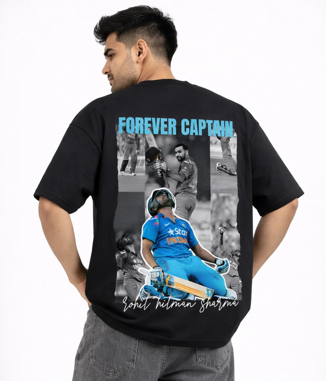 Rohit Sharma Forever Captain Oversized T-Shirt – Black