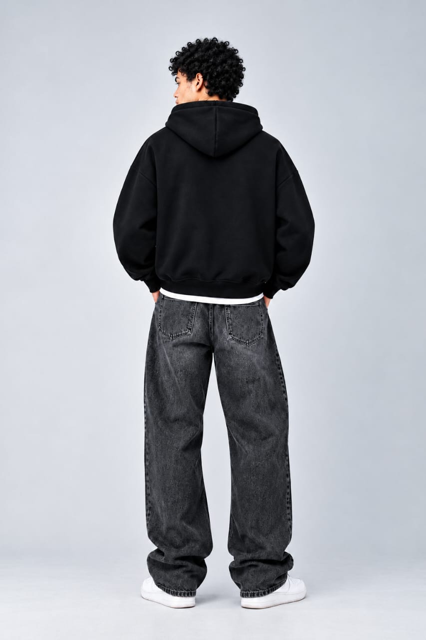 Premium Black Oversized Zip-Up Hoodie