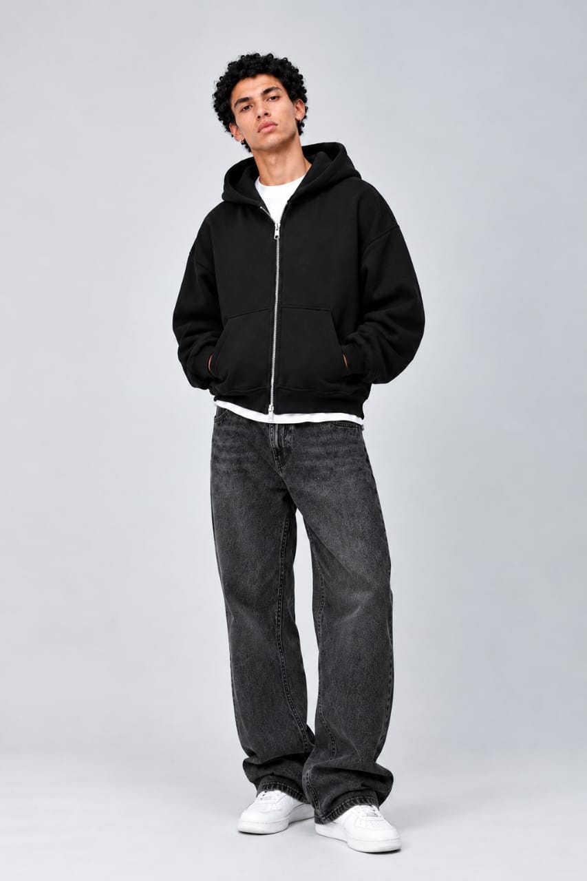 Premium Black Oversized Zip-Up Hoodie