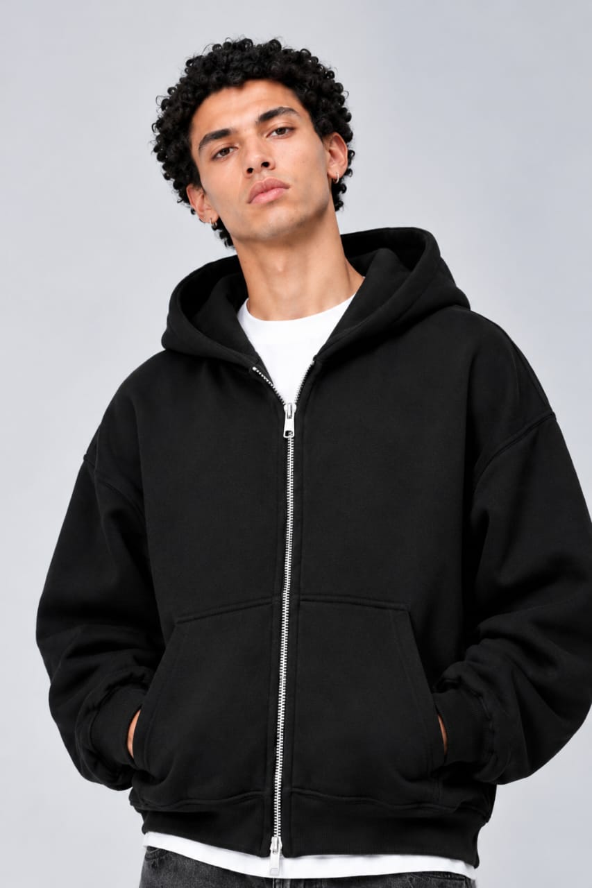 Premium Black Oversized Zip-Up Hoodie