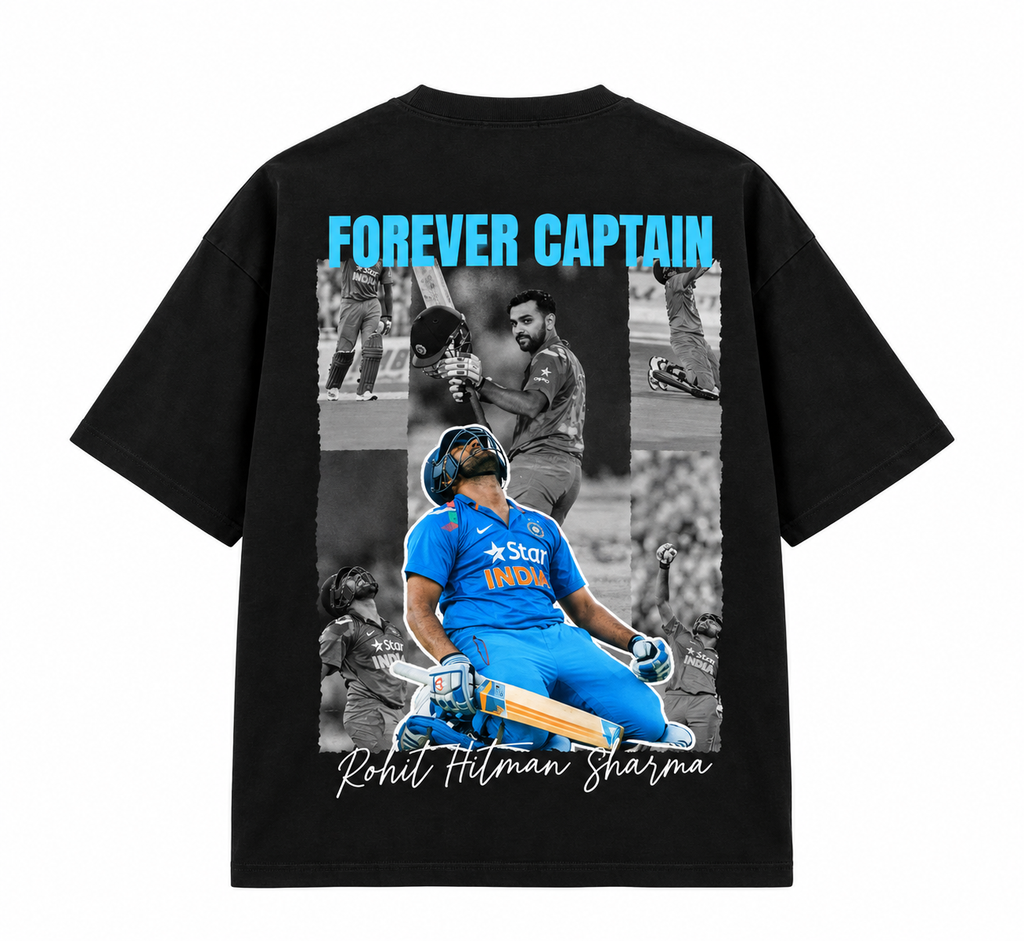 Rohit Sharma Forever Captain Oversized T-Shirt – Black