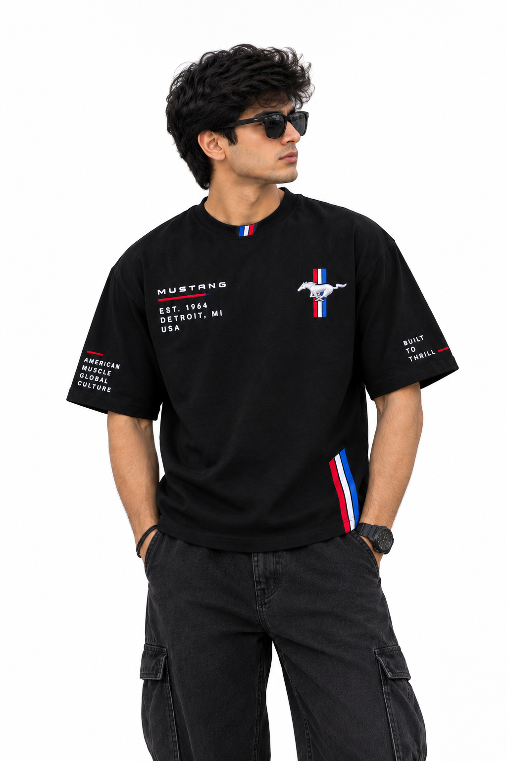 Mustang Racing Oversized T-Shirt – Black