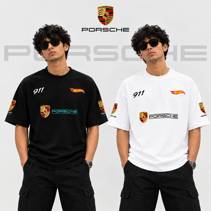 Combo Offer – Porsche 911 Black & White Oversized T-Shirt Set